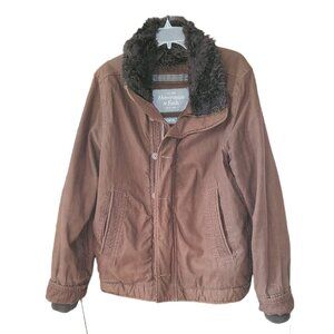 Abercrombie & Fitch Jacket Men's Medium Adirondack Faux Fur Lined Military Brown